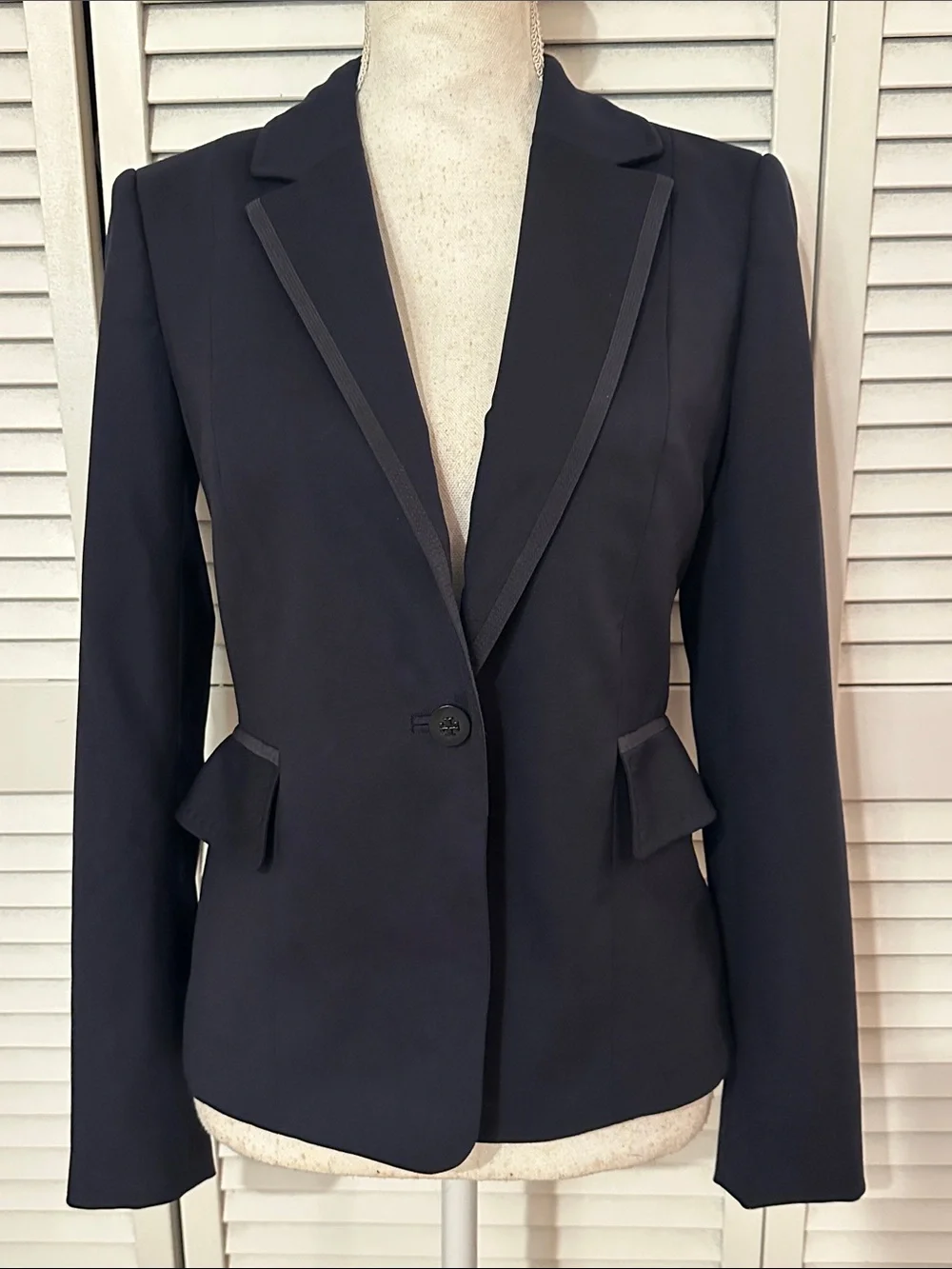 Tory Burch Wool Navy Peplum Single Button Jacket Blazer ! Size 2